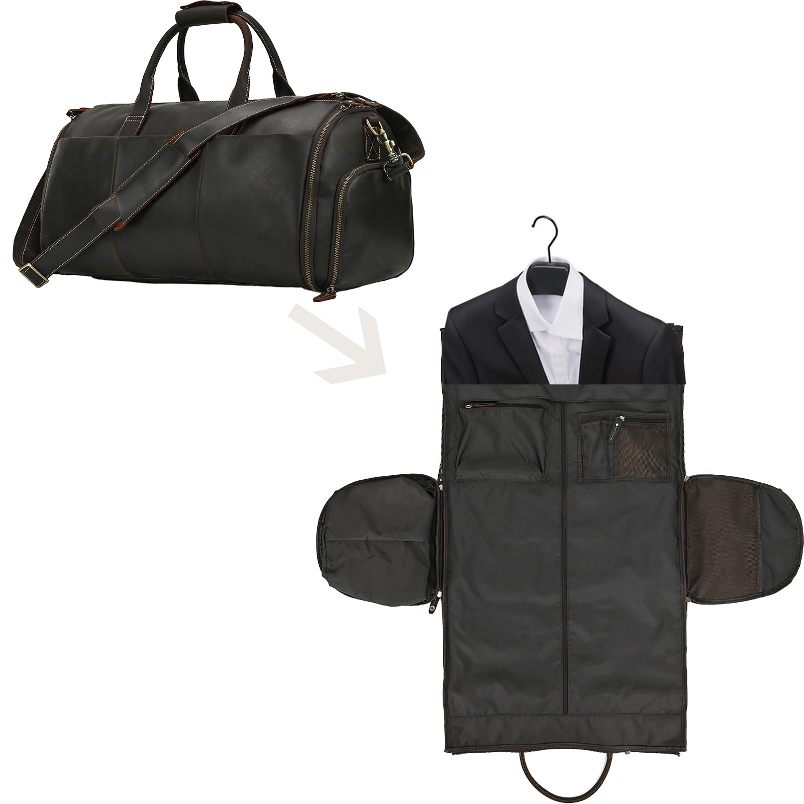 LUUFAN Borsa da viaggio in pelle pieno fiore Borsa porta abiti di grande capacità con scomparto per le scarpe, borse da viaggio Overnight Gym Sports Duffel Bags per gli uomini, marrone scuro