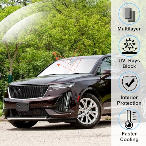 Image of Windshield Sun Shade Custom Fit for 2020-2024 2025 Cadillac XT6 Accessories Foldable Sunshade Sun Blocker Protect Car from Sun Rays & Heat Damage Keep Car Cooler