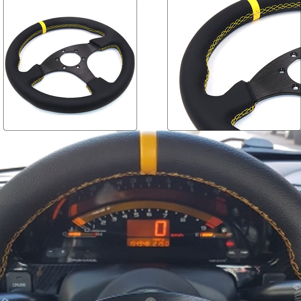 INOKAI Volant Sport,Racing Volant Volant Plat de Course de 13 Pouces 330mm Volant de Jeu de Course en Cuir Universel Automatique (Color : 2)