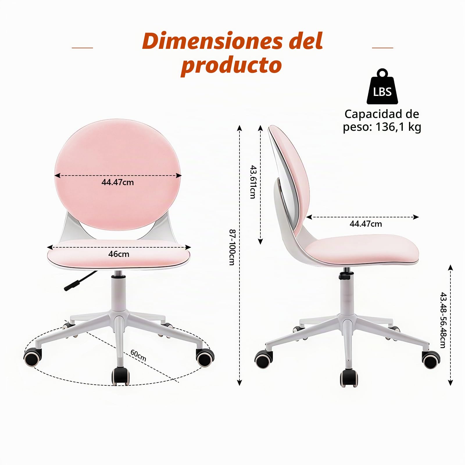 Silla De Oficina Moderna para El Hogar,Sin Brazos De Cuero PU con Respaldo Medio,Ergonómica Giratoria Y Regulable En Altura,para Oficina,Dormitorio,Maquillaje Y Estudio(Rosa)