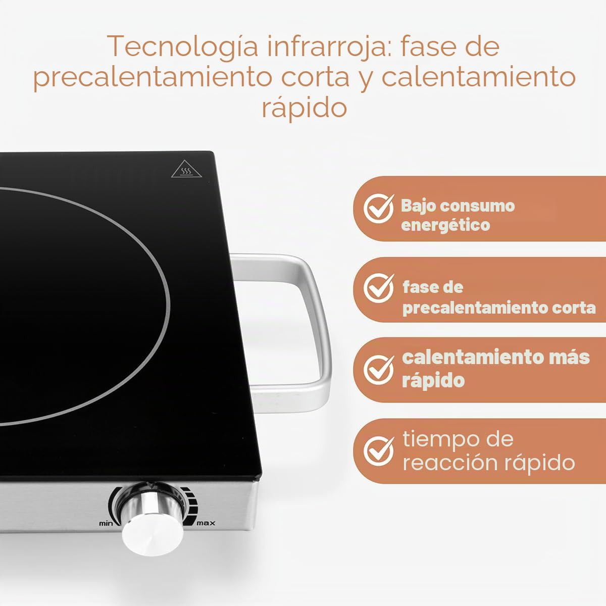ProfiCook Placa de cocción individual por infrarrojos, apta para todo tipo de ollas, vitrocerámica, 2800 W, carcasa de acero inoxidable.
