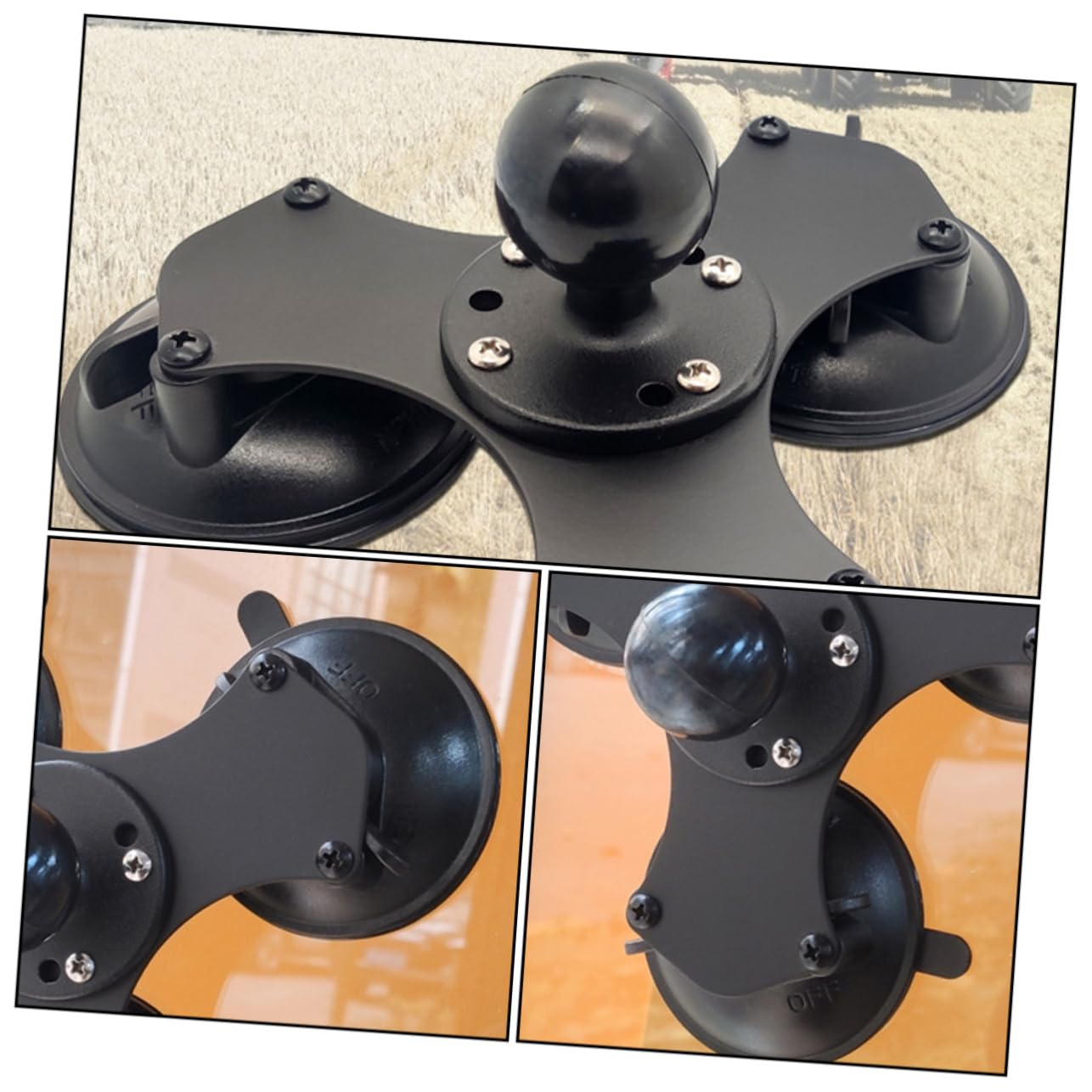 Soporte De Parabrisas Triple Ventosa Soporte De Ventosa Rotula Giratoria para Montaje De Succión Tablero De Instrumentos Compatible Accesorios De Cabezal Esferico