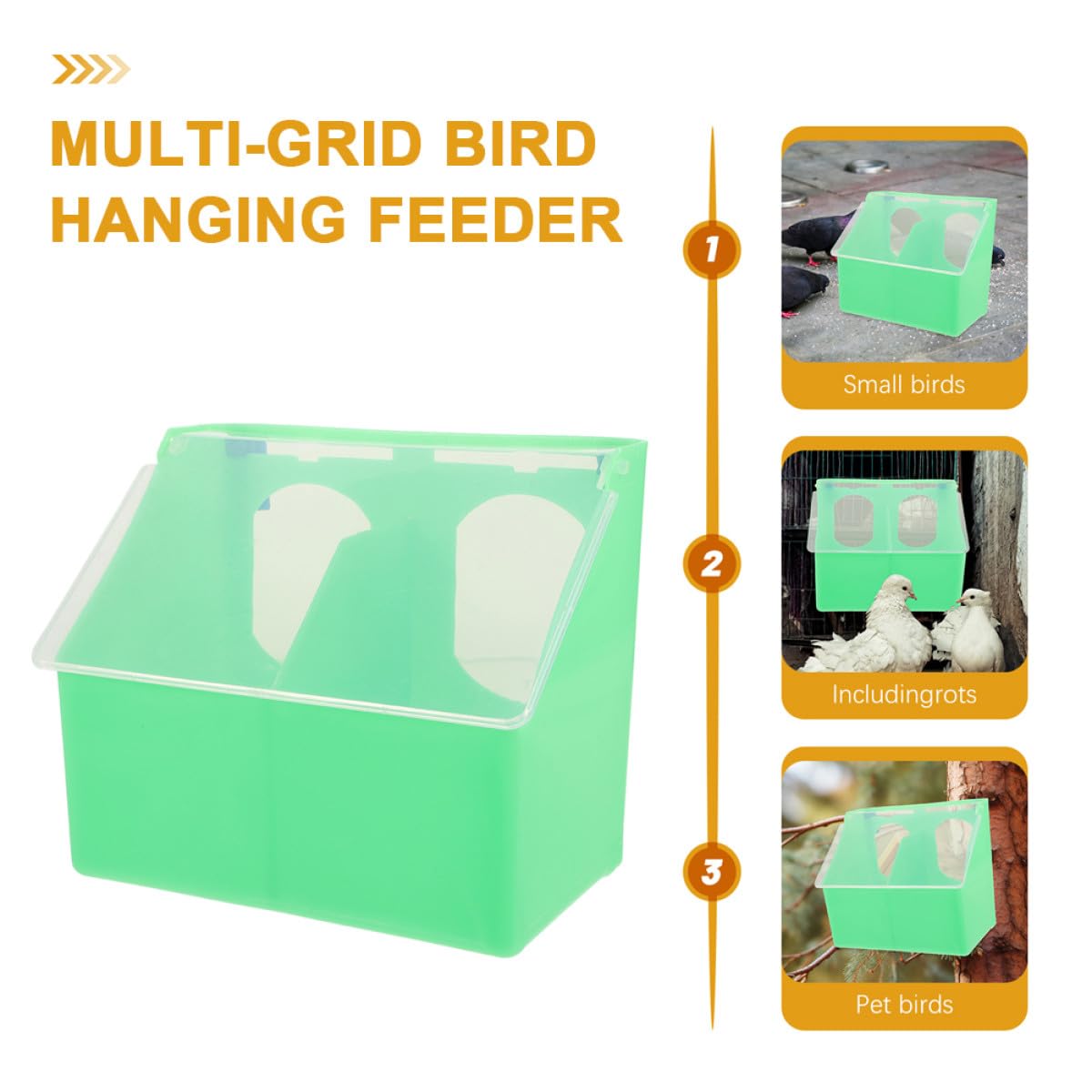 Amosfun 3 Stück Vogelfutterspender zum Aufhängen für Kleine Vögel und Papageien Kunststoff Grün Multi Fach und Spritzschutz Geeignet für Vogelkäfig