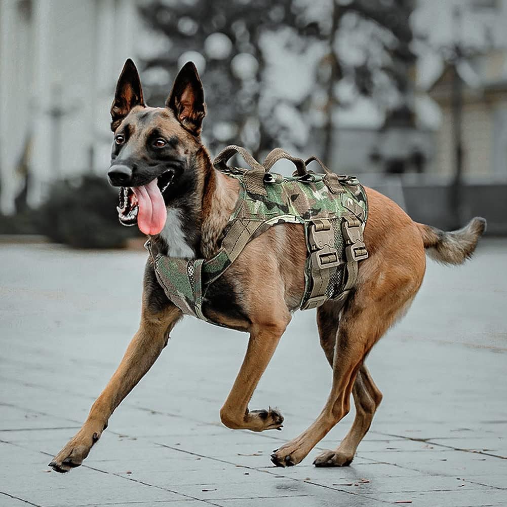 PETAC GEAR Tactical Dog Harness, Working Dog Vest Military Dog Training Harness Police Service Dog Vest with Handle, Molle Panel, Breathable Mesh (MC, L)