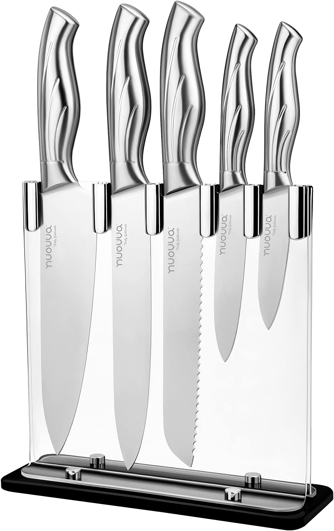 Tower T851012G Scandi 5 Piece Kitchen Knife Set and Block, Grey