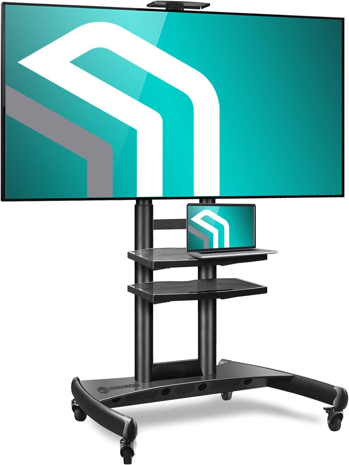 ONKRON Mobile TV Stand with Wheels - Rolling TV Stand for 55-80 Inch LED LCD Flat or Curved Screen TVs up to 200 lbs - Height Adjustable TV Cart with Shelves - Portable TV Stand Black