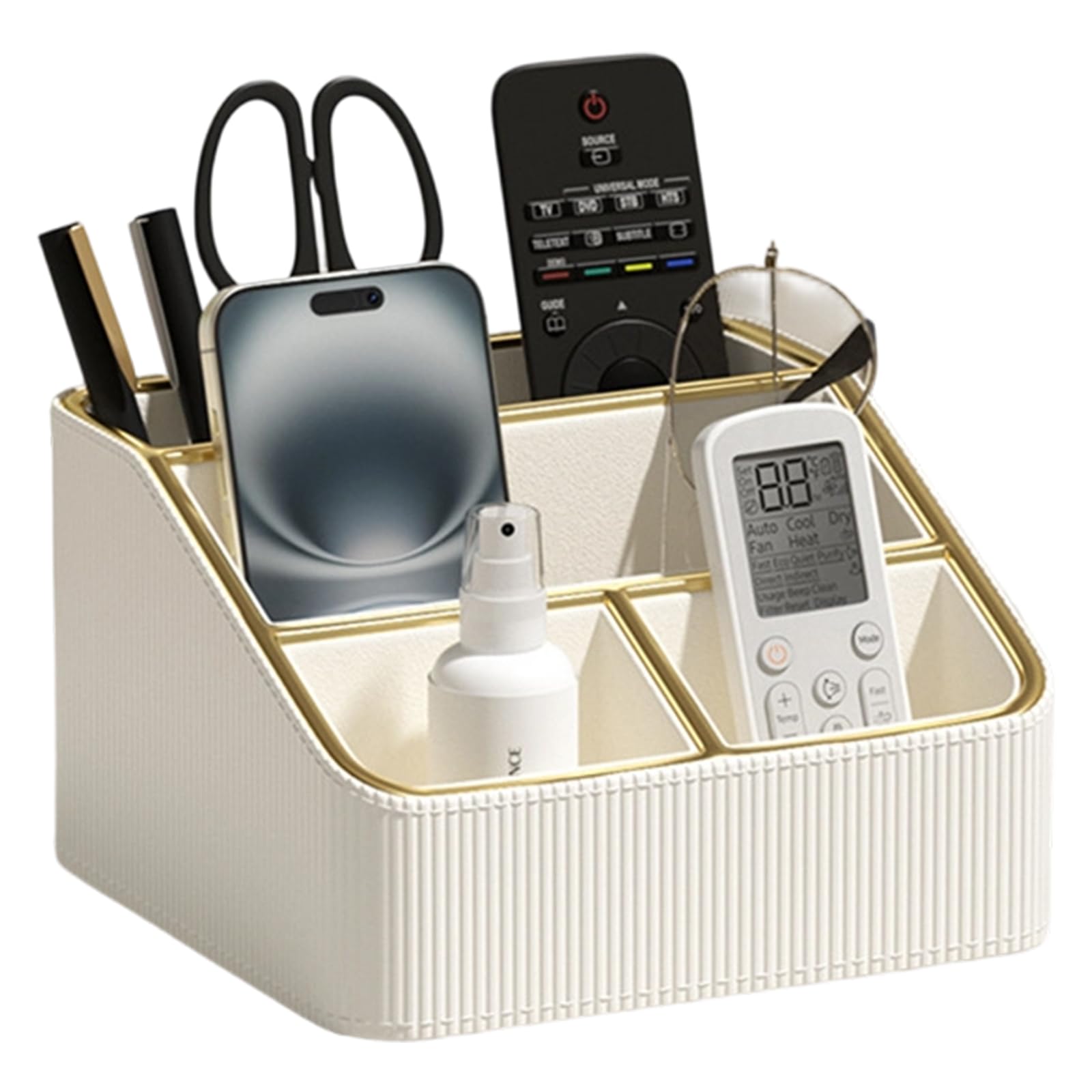 Compact Desktop Storage Box for Remote Controls Pens Notebooks Glasses and Accessories Space Saving Design Box