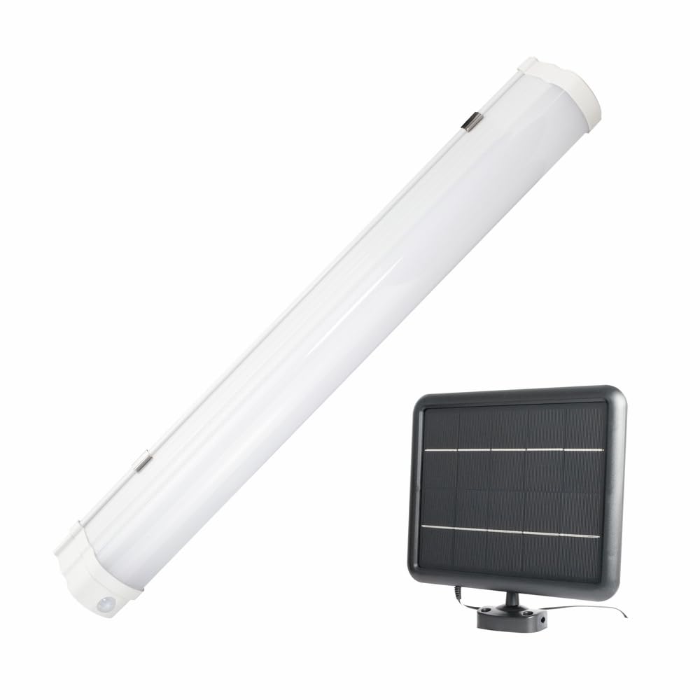 TIBELEC Réglette solaire LED avec détecteur infrarouge 5W / 850LM - IP65 - Batterie haute capacité remplaçable