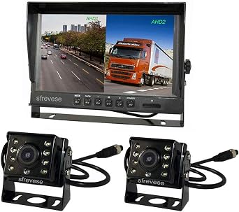 9" 4Pin IPS HD SD DVR Recording 2CH Split Car Rear View Monitor + 2X AHD 1080P Reversing Backup Camera for Bus Long Truck Vehicle Waterproof 12V-24V