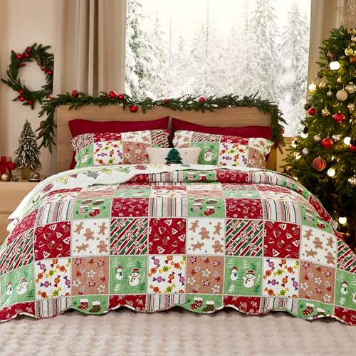 Image of Bedsure Christmas Quilts Queen Size, Red Christmas Comforter Bedding Set
