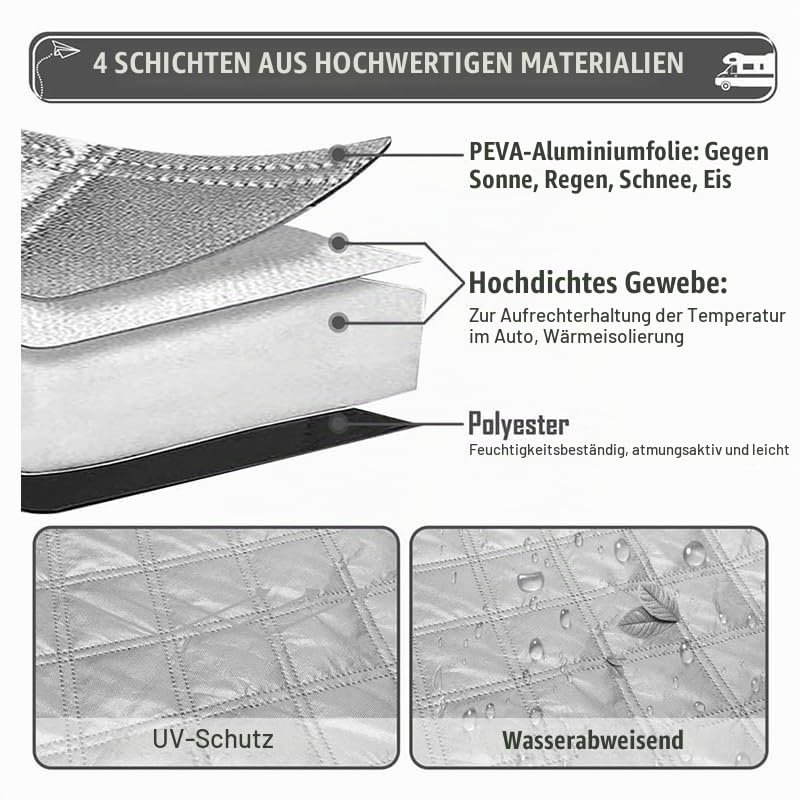 Frontscheibenabdeckung passend für Mercedes-Benz Vito/V-Klasse/Marco Polo W447 (ab 2014),Wohnmobil Thermomatte isolierende Scheibenabdeckung aus Aluminium-Verbundmaterial 17 Magnete wetterfeste