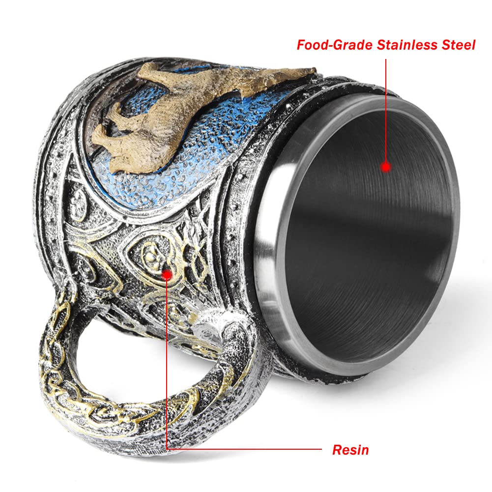Edelstahlbecher mit Wolfsmotiv, Kunstharz, stereoskopisch, Retro-Wölfe-Tasse, Kaffeetasse, Halloween-Bierkrug, Wolfs-Dekor und Geschenke für Männer