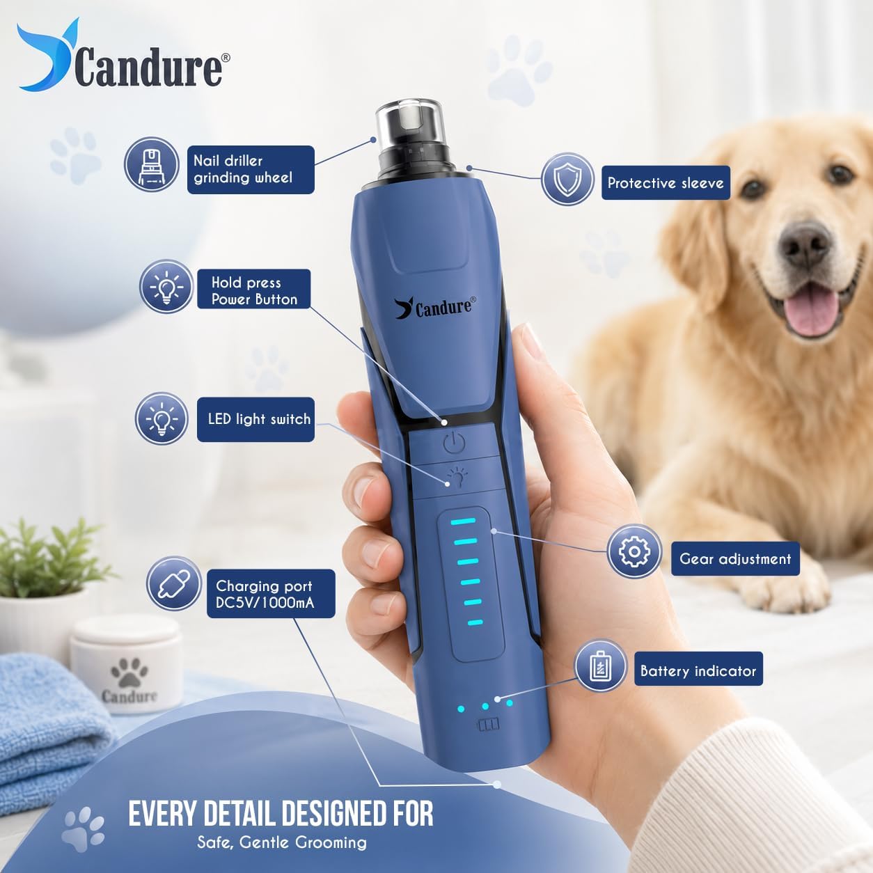 Candure Quiet Dog Nail Grinder - Stress-Free Grooming -7 Candure Quiet Dog Nail Grinder - Stress-Free Grooming -7