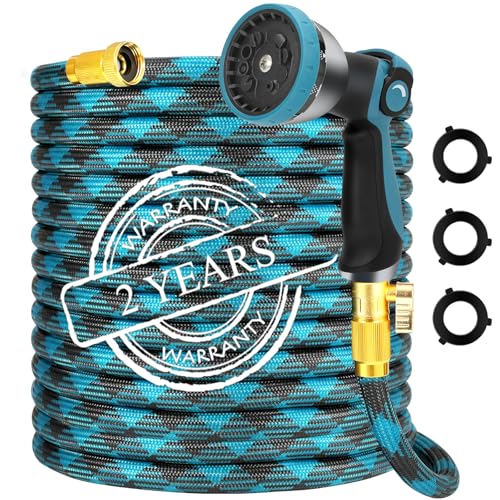 Garden Hose 30 FT NON-EXPANDABLE Water Hose Flexible Garden hose & Ultra Lightweight Hose with 10-Pattern Garden Hose Nozzle High-Strength Special Cloth Cover with 3/4 Brass fitting for Garden