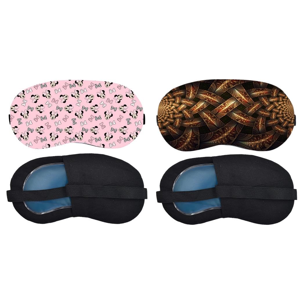 Aoxeria Pink Unicorn and Butterfly Pattern, Bronze Geometric Weave Sleeping Mask Combo, Soft Comfortable Light-Blocking Eye Cover for Women, Men & Kids, Reusable Blindfold for Night (Pack of 2)-image-8