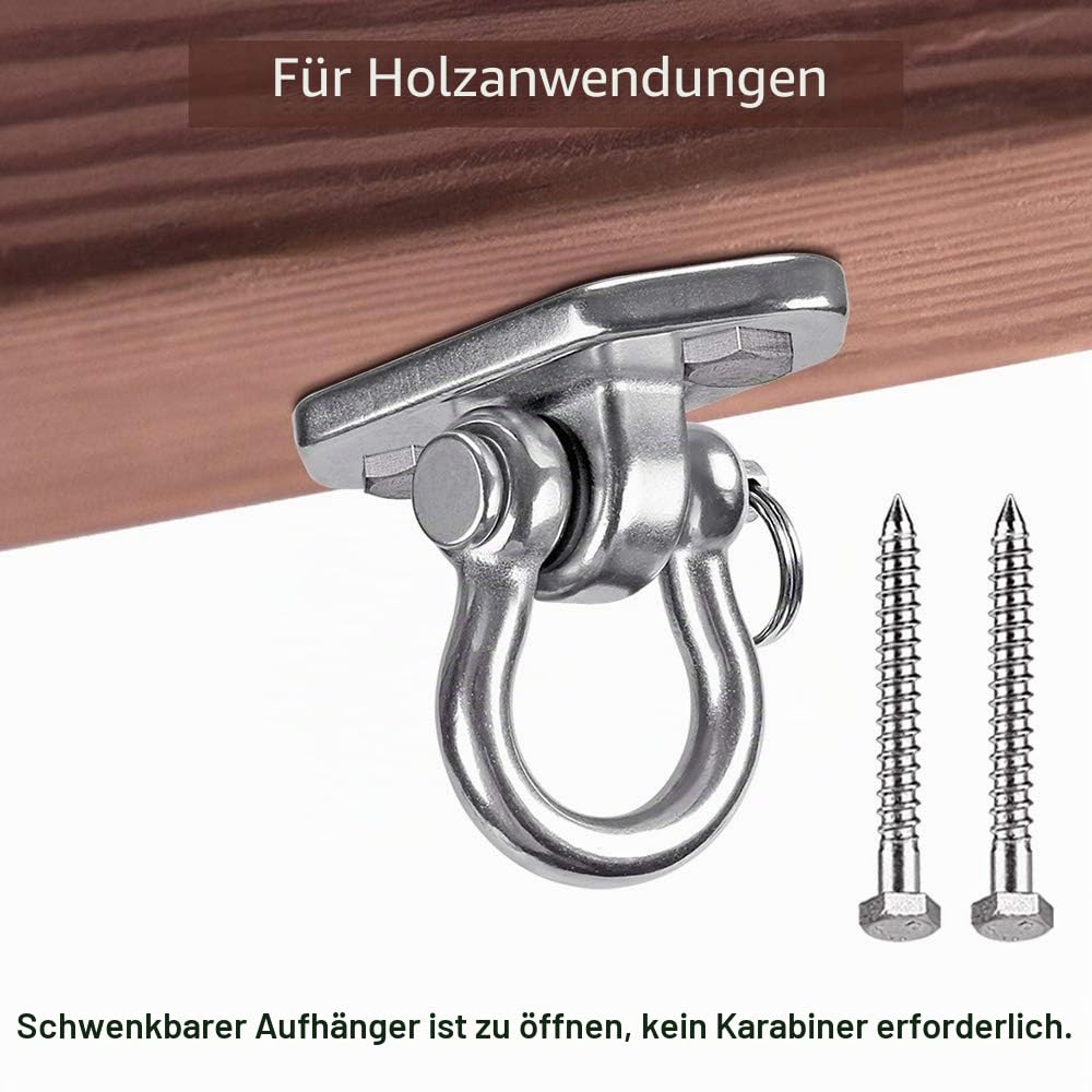 2 Stück 180° Deckenhaken für Schaukel, Hängesessel, Boxsäcke, 304 Edelstahl Deckenhalterung Ideale zur Spielplatz,Hängematte,Yoga,Gym, Seil Aufhängung Halterung, 500 kg