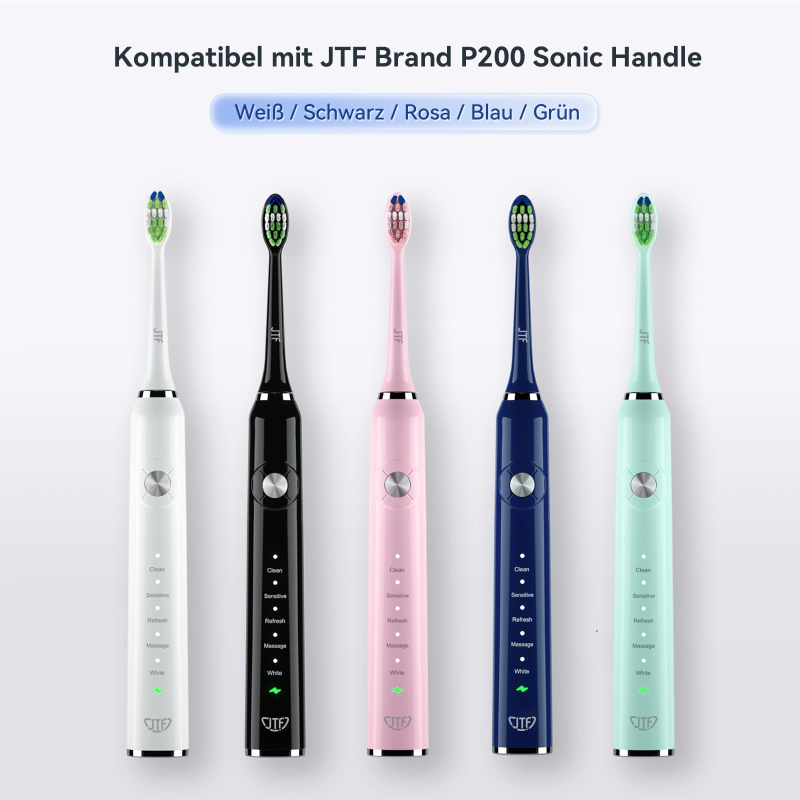 9 têtes de rechange pour brosse à dents électrique JTF, poils moyens, adaptées pour P200 (noir)