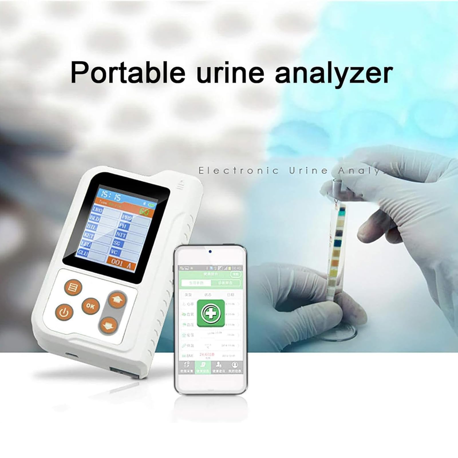 NGARY Cyfrowy analizator moczu, 11 sztuk narzędzi do analizy i rutynowych testów moczu z paskami testowymi PH E LCD 2,4 cala do szpitali, klinik i domów