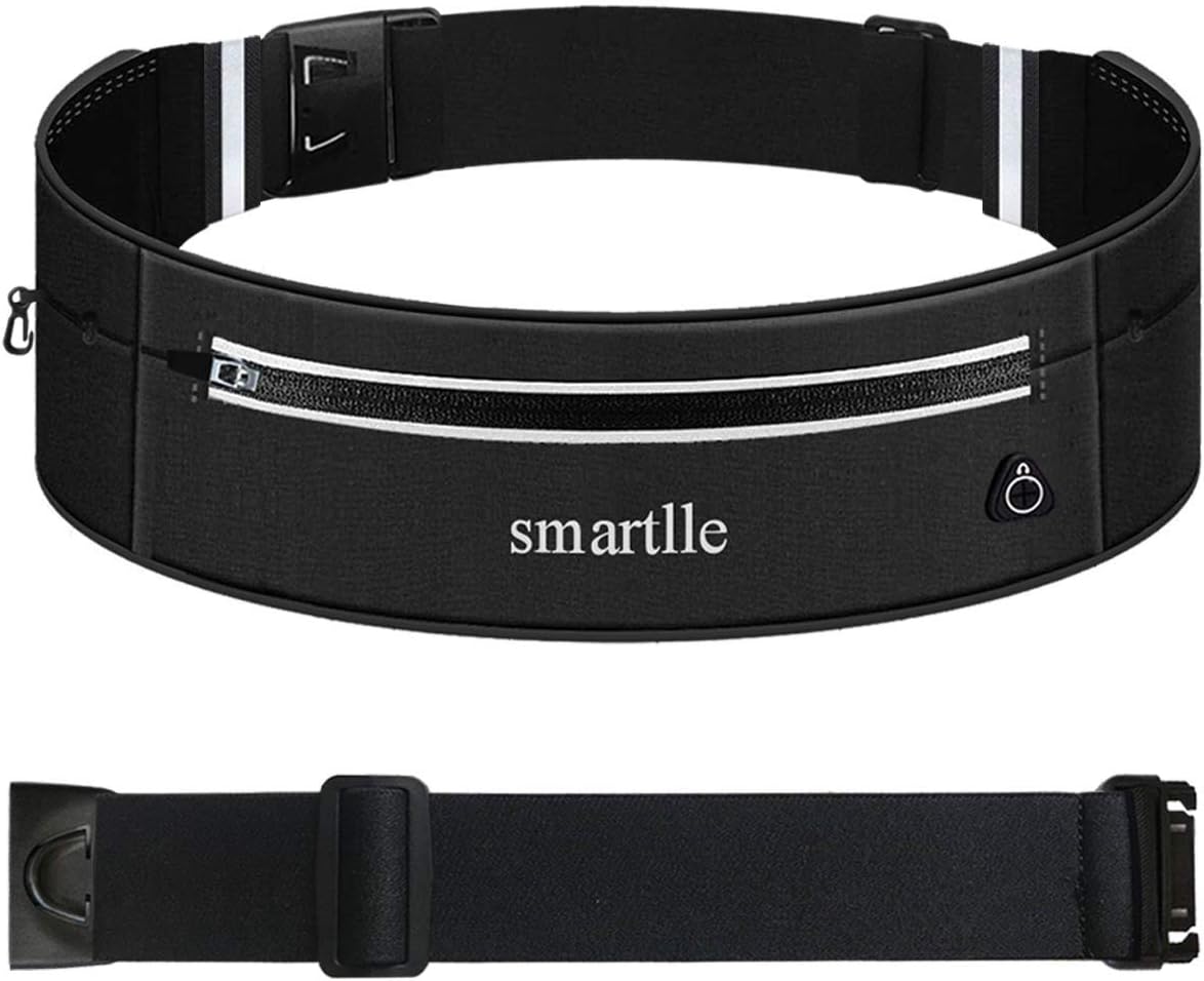 smartlleRunning Belt Fanny Pack, Adjustable Waist Pack Reflective Fitness Workout Belt Fits with 3 Pouches for All Mobile Phones，Fitness Workout Belt in Running Jogging Hiking Cycling Climbing black