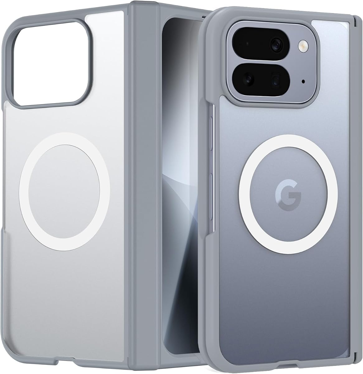 for Google Pixel-10-Pro Fold Magnetic Case: Compatible with MagSafe/Pixelsnap, TPU Rugged Hinge Protection, Built-in 9H Screen Protector, Slim Matte Translucent Phone Cover for Pixel 10 Pro Fold, Gray