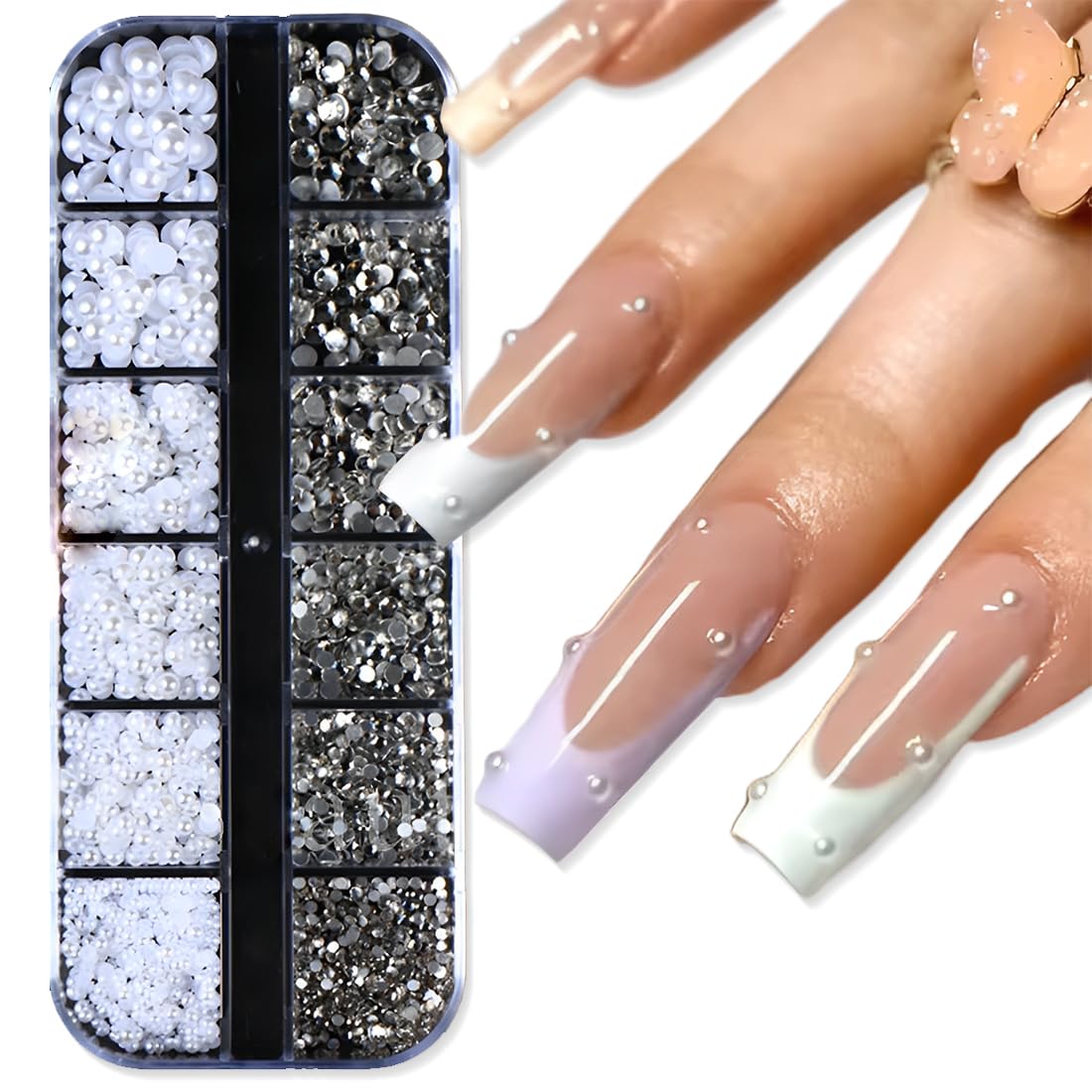 1 pudełko z koralikami do paznokci, koraliki do zdobienia paznokci, kryształowe kryształy górskie do zdobienia paznokci, półkole Rhinestone, do dekoracji biżuterii DIY, zdobienia paznokci, zdobienia