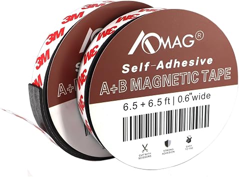 AOMAG A+B Flexible Magnetic Tape - Magnetic Strips with Adhesive Backing - Magnet Tape Roll 6.5 ft + 6.5 ft