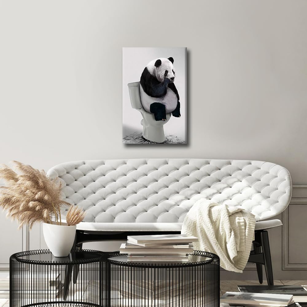 Bathroom Wall Decor Canvas Framed Panda Poster Decor Panda on The Toilet Home Wall Art Bathtub Accessories Farmhouse Wall Decor Ready to Hang - Image 4