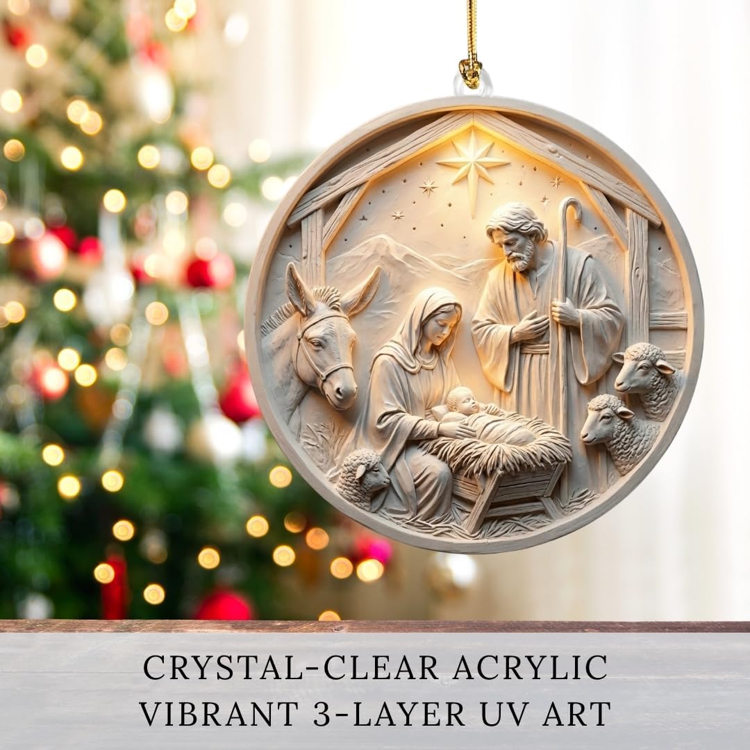 Christmas Nativity Ornament – Holy Family Manger Scene with Bethlehem Star – Christian Christmas Ornament for Tree, Birth of Jesus Décor (KAT - ANA - Nativity Sheep Ornament) - Image 4