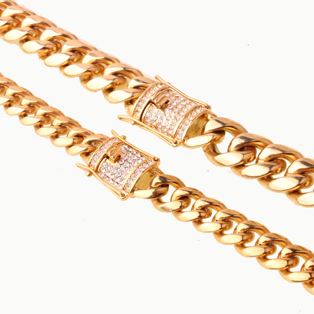 Dog Collars for Large Dogs Cuban Curb Link Chain Dog Training Collars Large Pet Dogs/Bully Pitbull 10mm-36inch Golden