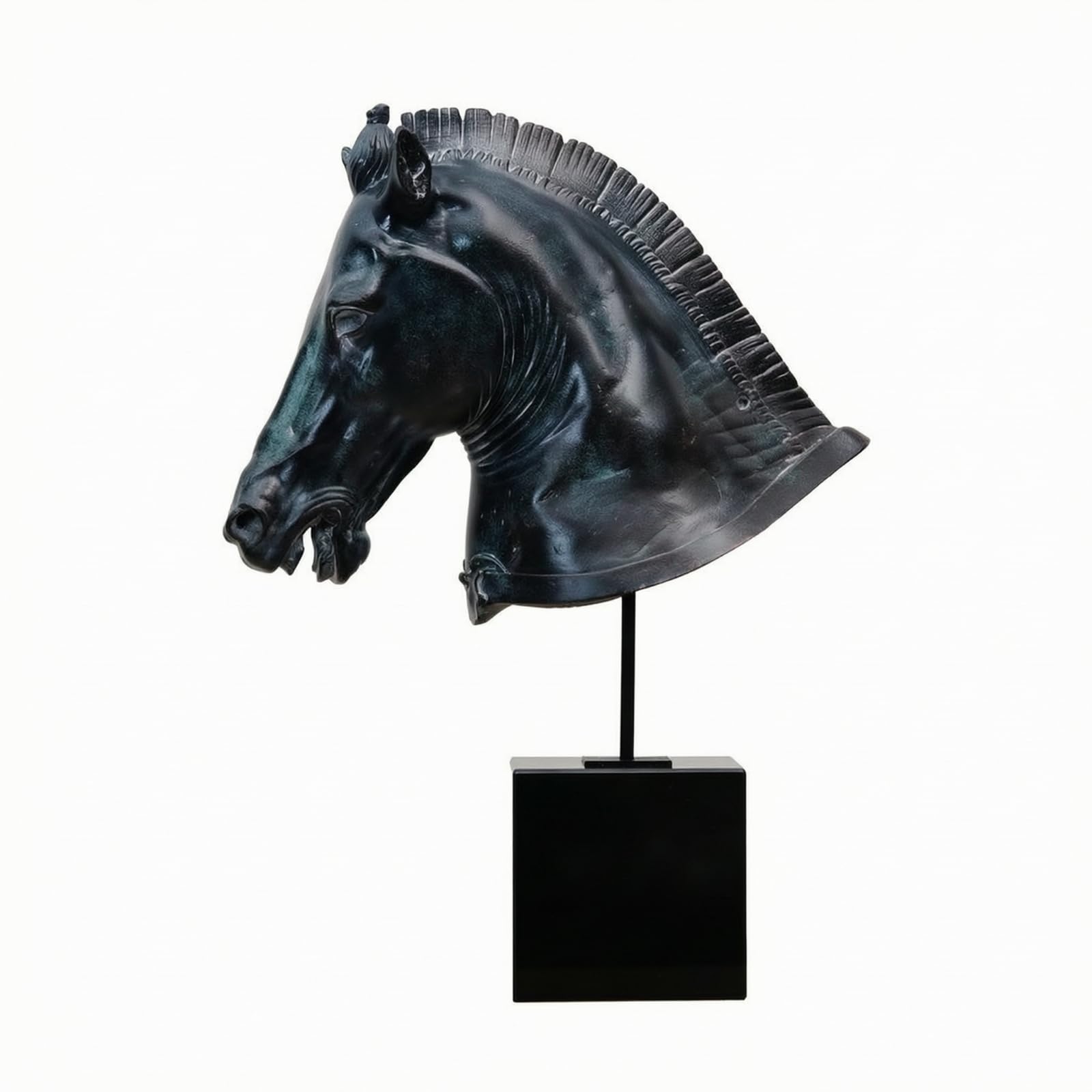 Baoblaze Escultura de Caballo Resina Busto Caballo Estatua Vintage Figura Ornamental con Tonos Oscuros y Presencia Adecuada para Sala de Estar Recibidor Estantería 35x15.5x54.5cm
