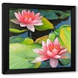 ArtDirect Water Lilies and Lotus Flowers Custom Framed Art Print Giclee Print or Canvas Options with Various Sizes and Customization by Atelier B Art Studio