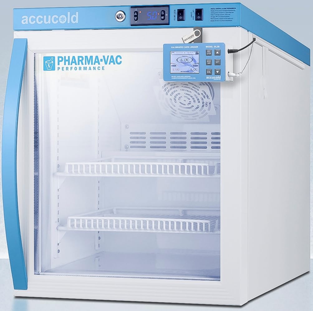Summit Appliance ARG2PVDL2B Performance Series 2 Cu.Ft. Countertop Glass Door All-Refrigerator, White, Auto Defrost, Digital Data Logger, Password Protection, Access Port, 22.25"H x 18.5"W x 23.25"D