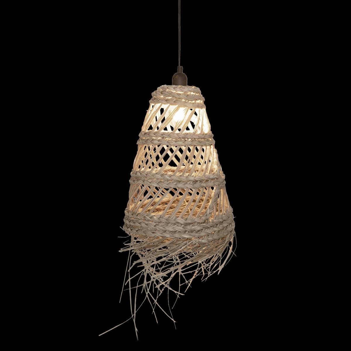 Atmosphera - Suspension Lahys en Paille Tressée Beige, D. 28 x H 48 cm, Abat-Jour Ajouré Style Bohème - Luminaire pour Salon, Chambre