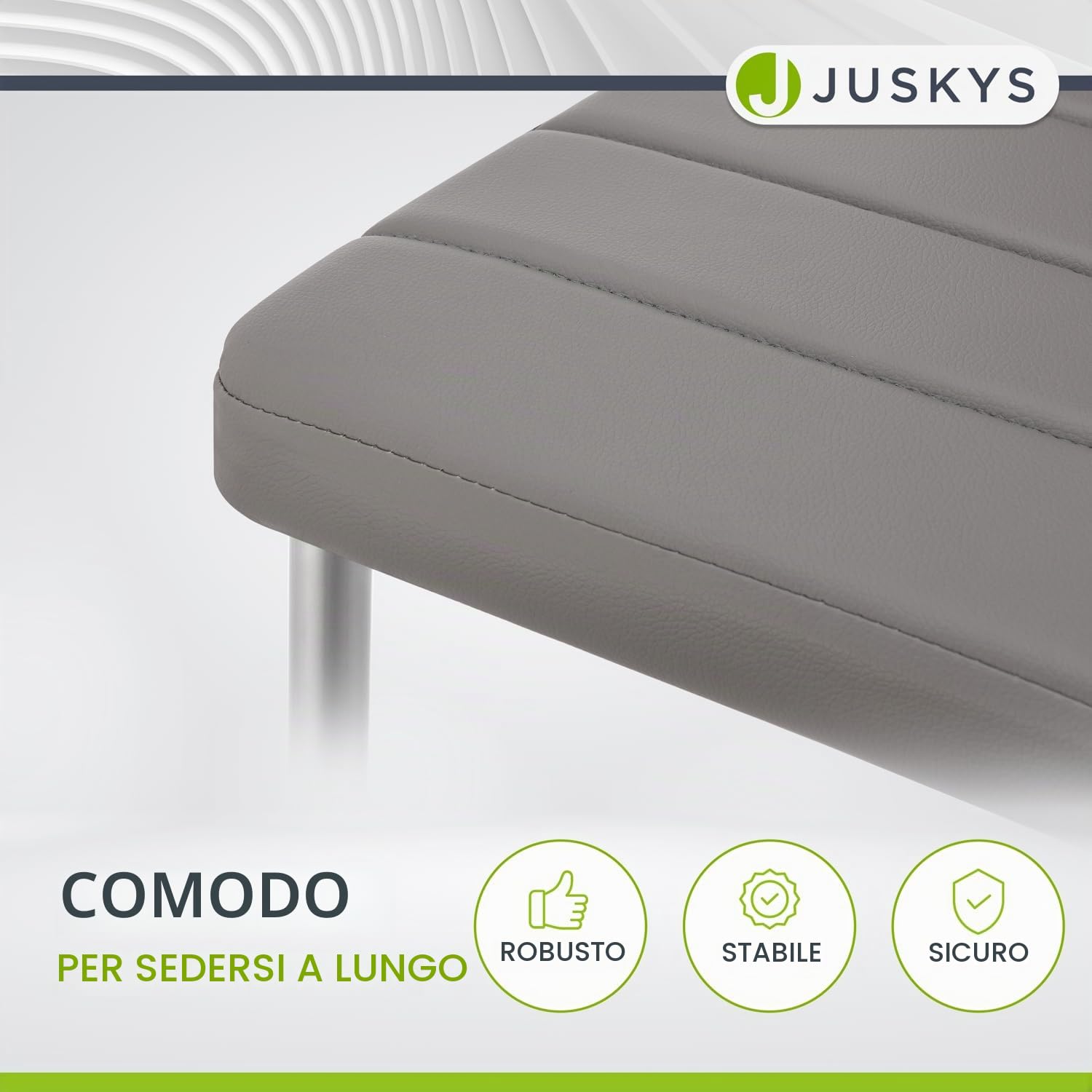 Juskys Set da 4 sedie da pranzo Loja con rivestimento in ecopelle e schienale alto - struttura in acciaio stabile, supporta fino a 120 kg - sedie da cucina e sala da pranzo grigie