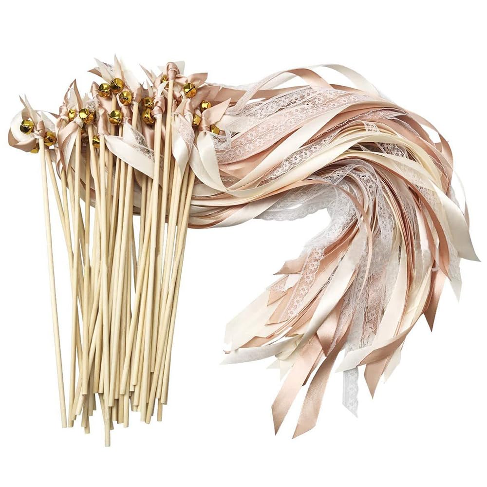 XPJBKC Varitas De Boda, 50Pcs Varitas de Cinta, Serpentinas de Cinta, Cinta Wedding Wands, para Bodas, Cumpleaños, Decoraciones de Fiesta, Champán