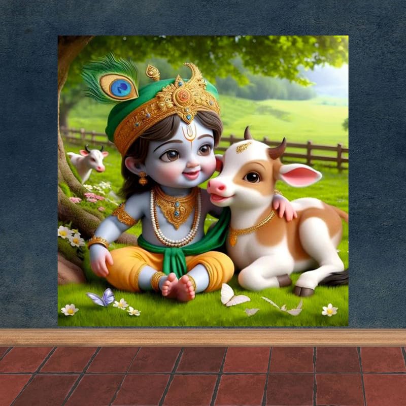Image of British Terminal Cute little Bal Gopal Baby God Krishna| Kanha Ji | Laddu Lord Makhan Chor Painting Religious Poster for Pregnant Women for wall (matt thin vinyl,sticker,multicolor,unframed)| bj102