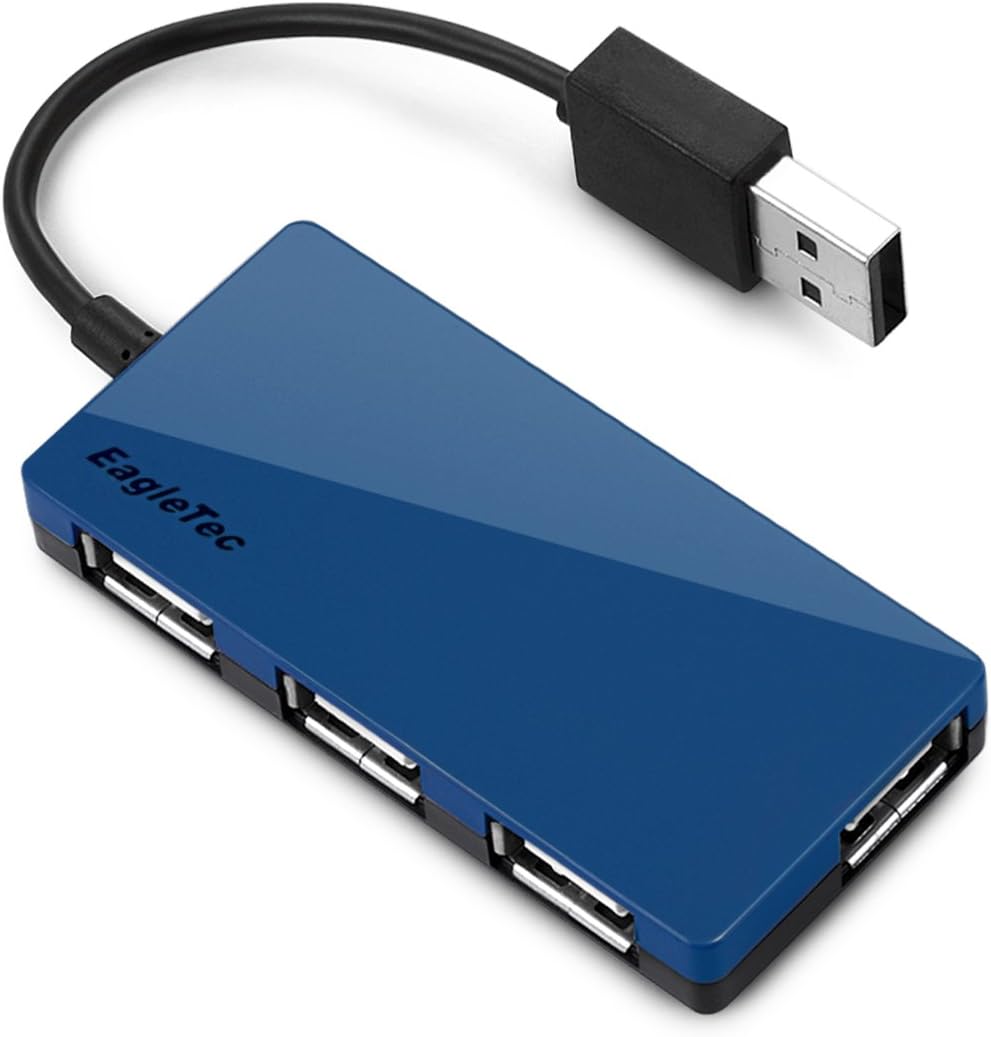 EagleTec HUB3639 USB2.0 to 4ports Hub (Metallic Blue Color, Ultra Slim Size 9mm)
