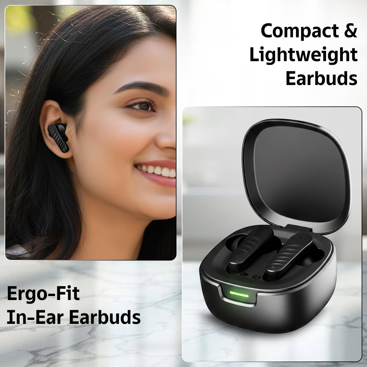 pTron Bassbuds NEO TWS Earbuds w/ 13mm Drivers, 45Hrs Playtime, Dual HD Mic & AI-ENC Calls, Custom EQ, Mobile App, Bluetooth V5.4 Earphones, Voice Assistant, Type C Fast Charging & IPX5 (Raven Black) — Amazon image 3