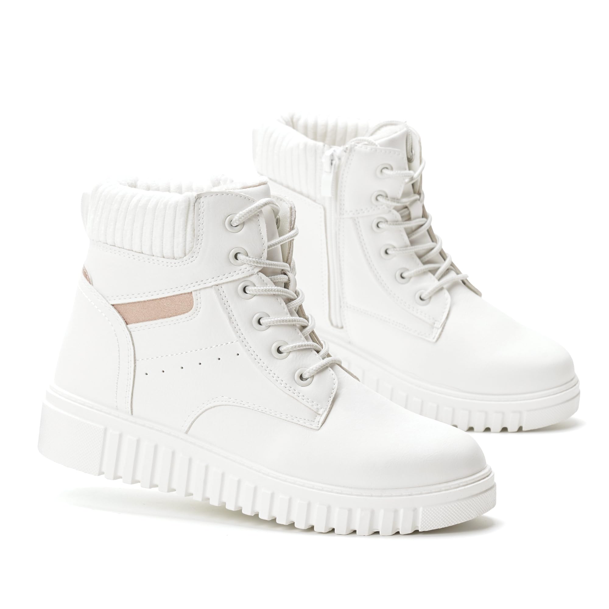 GLAMORA Botas de Nieve para Mujer Impermeables, Botines de Invierno con Pelo, Suela Antideslizante, Cremallera Lateral y Cordones, Botas Térmicas Cómodas