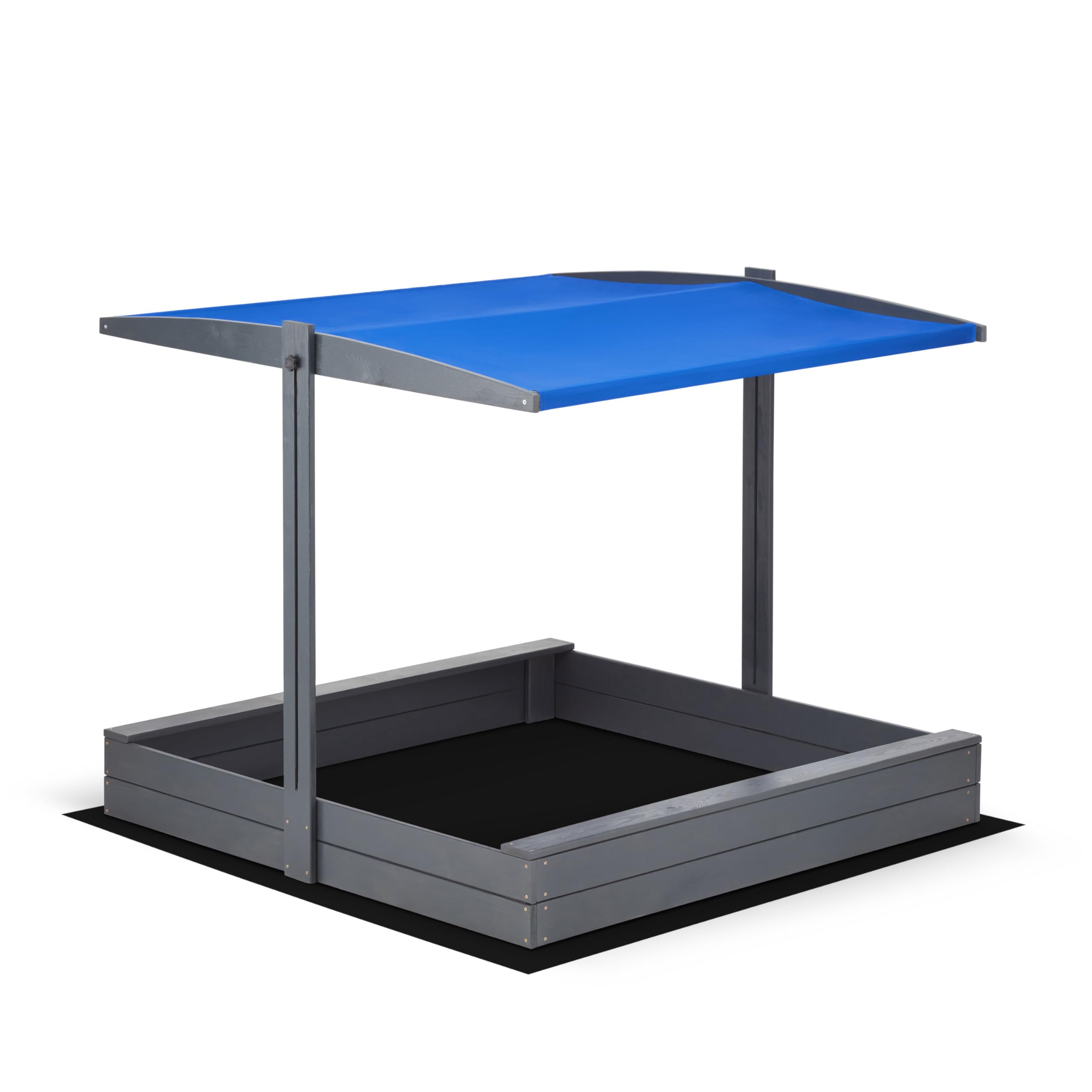 Sandkasten mit Dach 120x120 Imprägniert Modell 2025 mit Sonnenschutz mit UV 100+ Schutz Sandbox mit Sandkastenvlies Holz, Sandkiste Sandbox Anthrazit (120x120 Dach Blau)