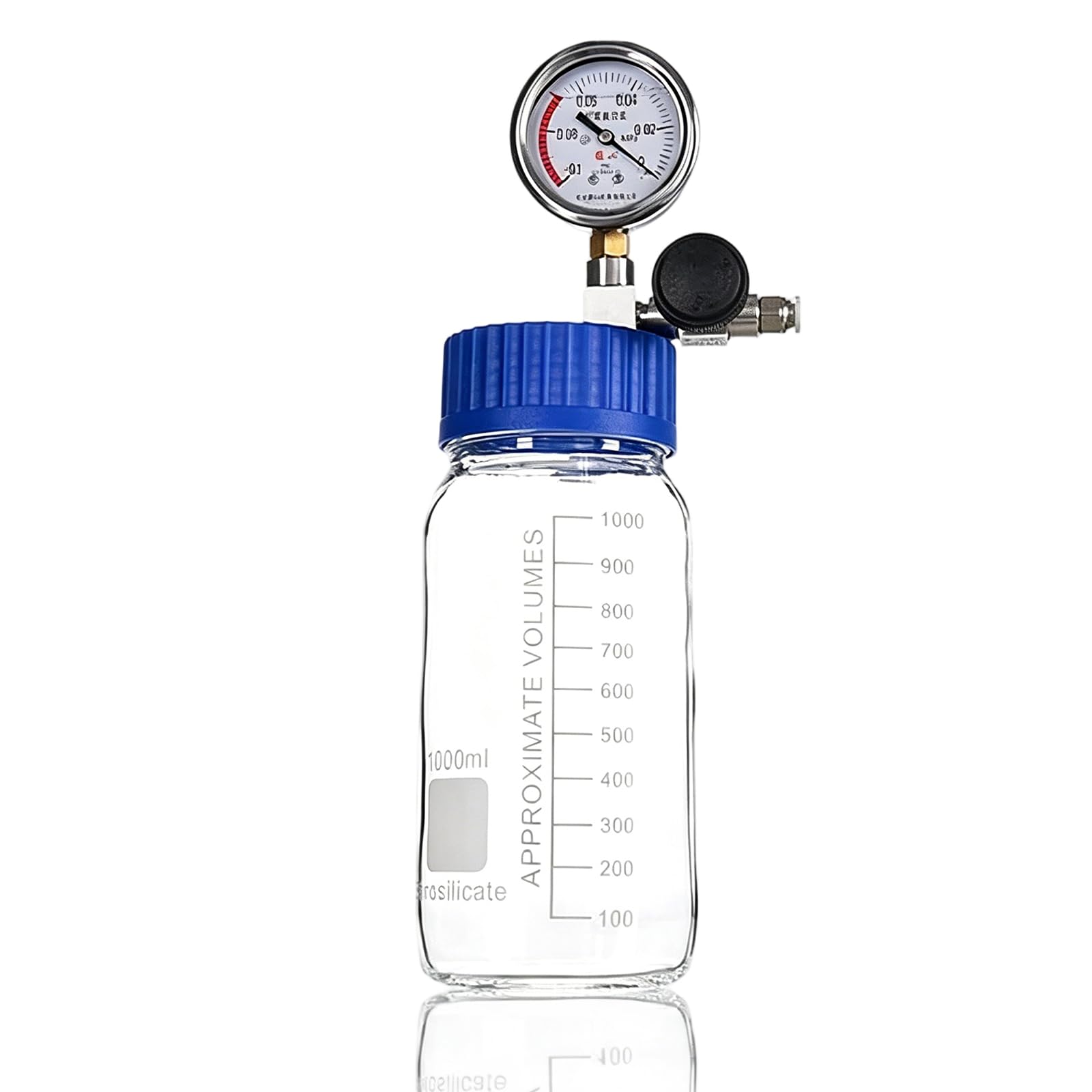 DOJBK 250/500/1000ml Laboratory Degassing Chamber, Glass Vacuum Chamberwith Stainless Steel Vacuum Gauge, Good Sealing, For Degassing Resin, Silicone And Epoxies 1000ML