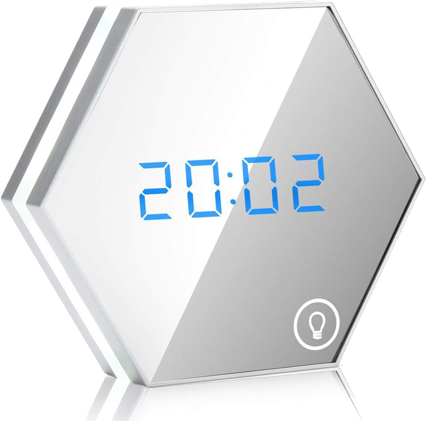 Multi-Function Mirror Alarm Clock(24H Only) Portable Make Up Mirror Clock Led Digital Alarm Clock with Time/Alarm/Temperature Display Desk or Room Decoration Travel Alarm Clock