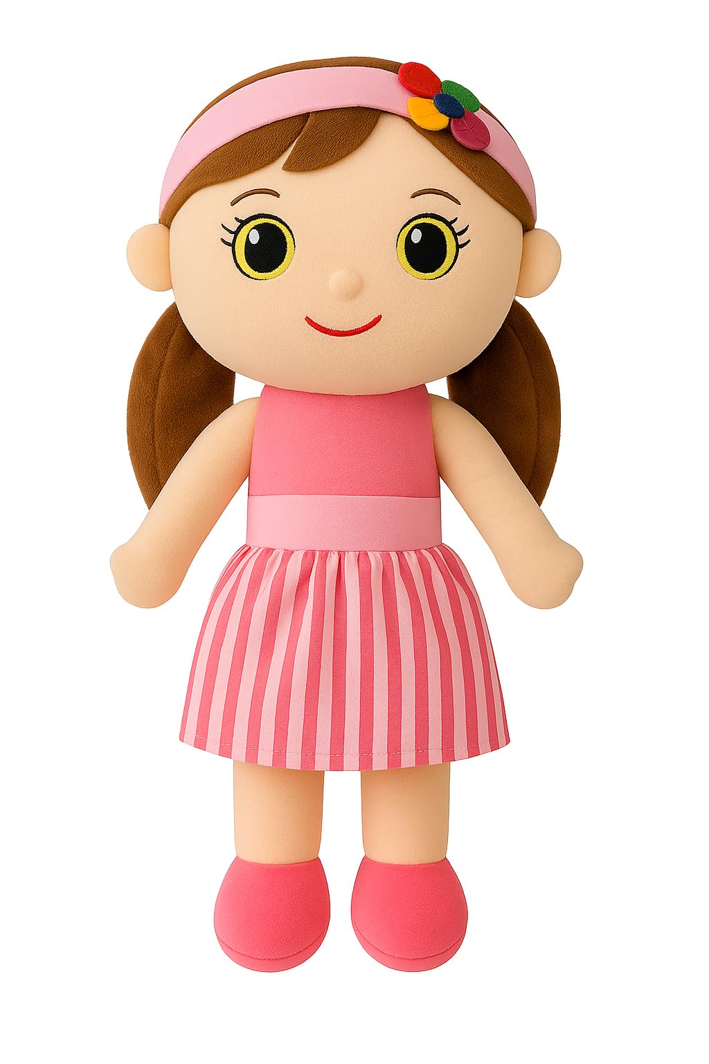 Melina Cute Soft Doll for Girls – Pink Dress Stuffed Toy with Colorful Headband – Cute Huggable Gift for Kids, 57 cm (Pink)-image-2