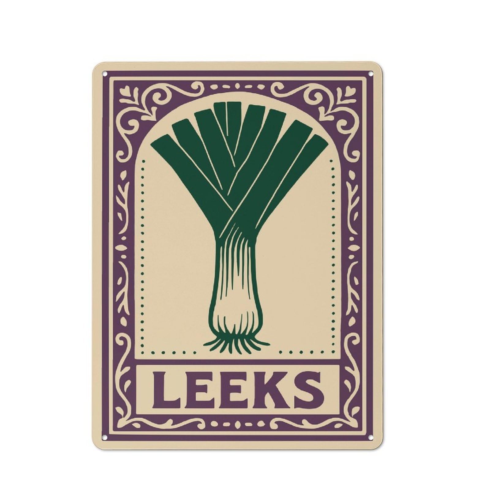 Junmoney Style-19 Leeks Illustration In Decorative Frame Tin Sign 40X30cm, Creative Studio Wall Plaque For Hobby Room, Office, Lounge Or Living Room