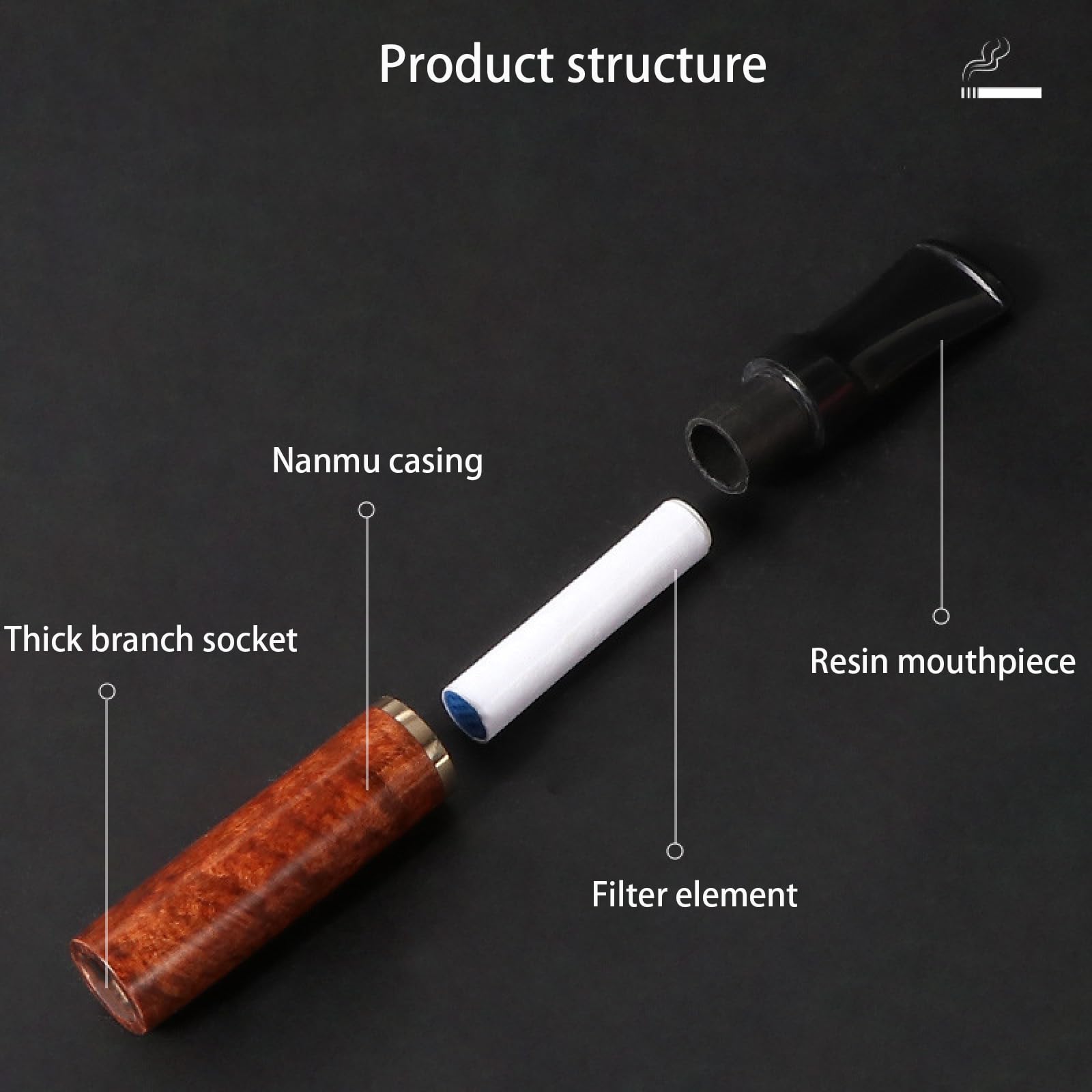 Boquilla cigarrillo madera,Porta cigarrillos hombre,Cigarrillo Filtro de Tabaco de Humo,Filtro de carbón activado de 9 mm，compatible con cigarrillos 7.8mm, con 10 Filtros Gratis.(D)