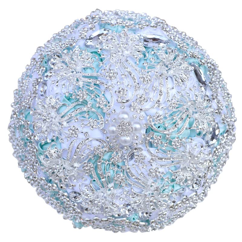 SoAyle Rhinestone Bouquets for Bride Flowers Bridesmaid Toss Bouquet Hand Made Artificial Rose Satin Rose18cm