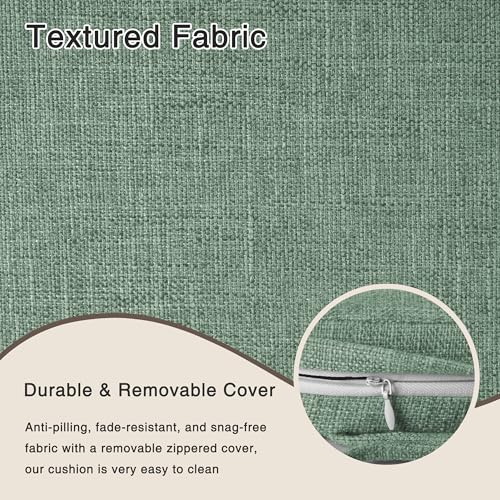Image of OVOV 14x14 Chair Cushions for Metal Dining Chairs Set of 2 Sage Green | Non Slip, Washable Removable Cover with Ties, Textured, for Dining Room, Kitchen Cafes Bistro Patio, Stackable Chairs