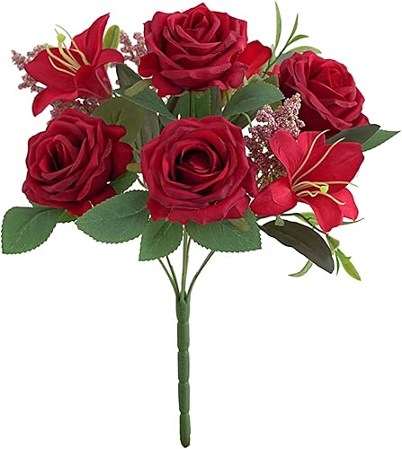 NUZYZ 1 ramo de flores de simulación de 7 cabezas flores artificiales de simulación rosas de boda ramo de mano decoración de escritorio muebles para