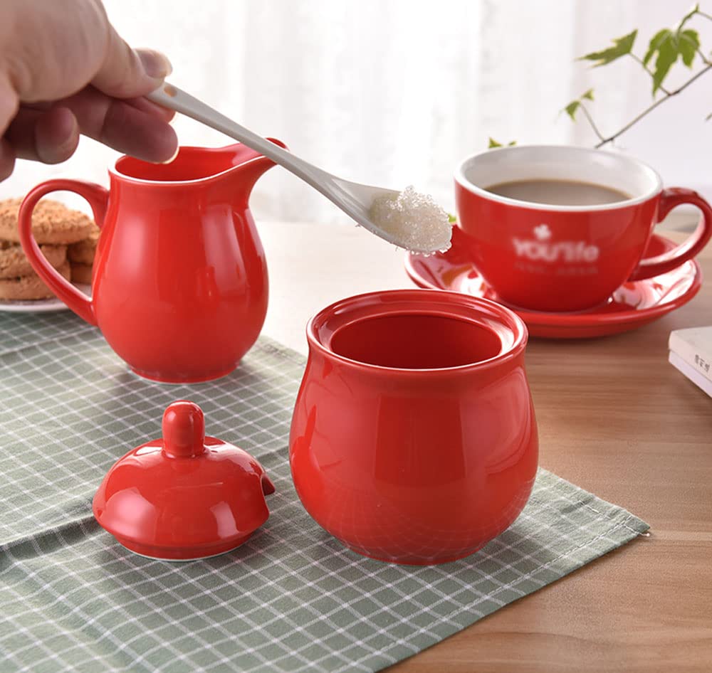 Zuccheriera in ceramica colorata, set da caffè, brocca e zuccheriera