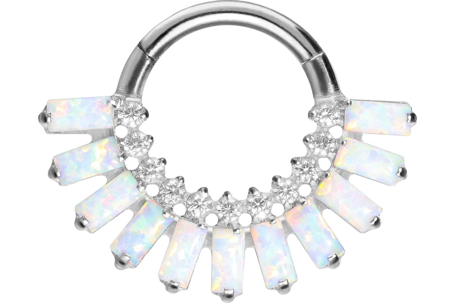 PIERCINGLINE Titan Segmentring Clicker mit eingefassten Kristallen und synthetischen Opalen - Piercing für Nase, Septum, Ohr, Helix oder Tragus in 4 Farben